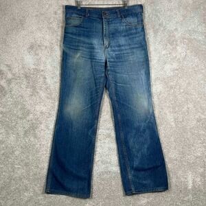 Vintage 80s Mens Jeans Fits 36x29 Flare Bootcut Denim Faded Whiskers 90s Rump
